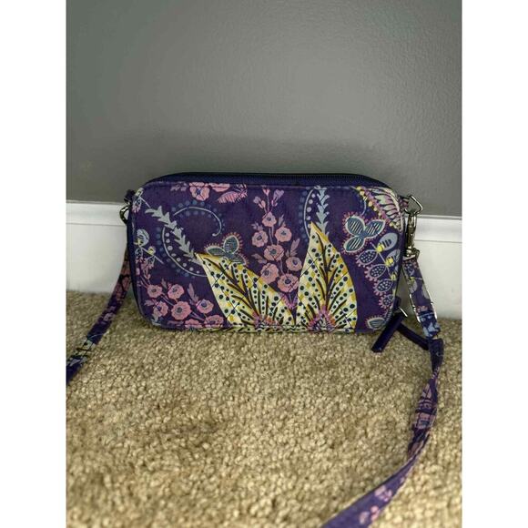 NWT Vera Bradley All in One Quilted Crossbody for Iphone 6 Batik Leaves Purple - Picture 4 of 9